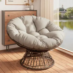Seizeen Ergonomic Wicker Swivel Chair, Thick Cushion, 3-Proof Cover, Heavy-Duty Frame, 360° Rotate for Home, 2 Colors