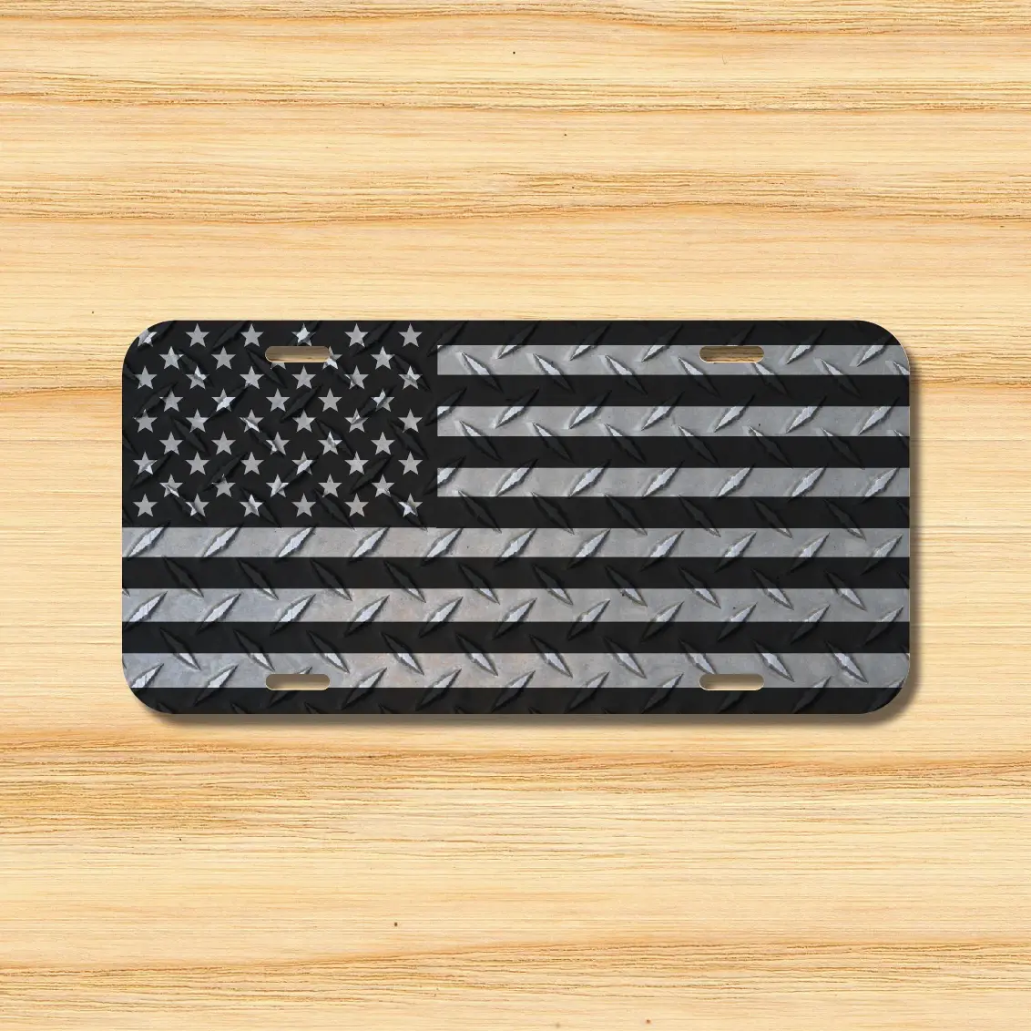 PRINT Diamond Plate USA American US Flag Vehicle License Plate Front Auto Tag CAT NEW License Plate  Auto Car Tag Metal License Plate Tag