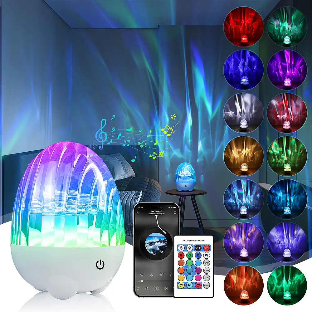 Water Wave Projection Lamp with Bluetooth Speaker - ABS Plastic Body, Classic Adjustable Color-Changing LED Ambient Mood Light for Party Lovers, Audio Playback, Indoor Ocean Wave Use