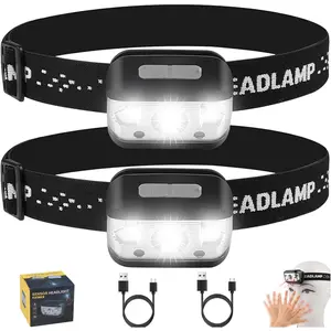 Headlamp Rechargeable, Super Bright LED Head Lamp, Waterproof Outdoors Headlight Flashlight, Adjustable headlamps for Adults and Kids,Cyclin 2pack