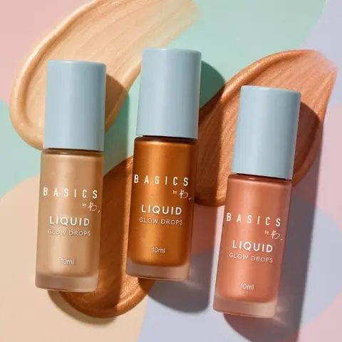 Basics By B Liquid Glow Drops - Radiant Highlighting Drops with Wand Applicator, Lightweight Foundation-Compatible, Blendable, Brush-Friendly for Enhanced Radiance (Marbella, Tulum, Miami Shades)