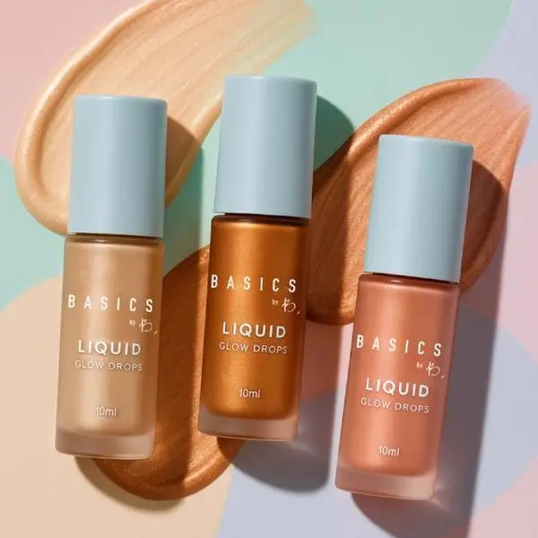 Basics By B Liquid Glow Drops - Radiant Highlighting Drops with Wand Applicator, Lightweight Foundation-Compatible, Blendable, Brush-Friendly for Enhanced Radiance (Marbella, Tulum, Miami Shades)