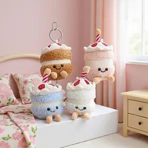 Aesthetic Smiling Foodie Plush: Cake with Keychain & Mini Desk Pet Dumpling