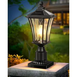 16" Solar  Lights Outdoor,  Outdoor  Lights with Pier Mount Base, Black Solar Lamp Posts Light Fixture,  Light Posts for Outside Yard Garden Patio, 1 Pack