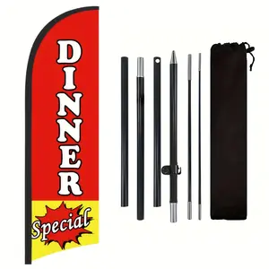 Polyester Advertising Flag for Dinner Shop, Includes Flag Pole & Ground Stake, Outdoor Decoration Banner, Promotional Sign