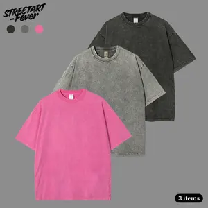 3-Pack Unisex Heavyweight Washed T-Shirts, Vintage Vintage-Wash Oversized Tees, Streetwear Essentials for Daily & Vacation Wear