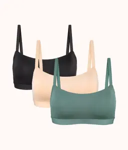 The Eco Straight Up Bralette Trio: Jet Black/Toasted Almond/Harbor Green