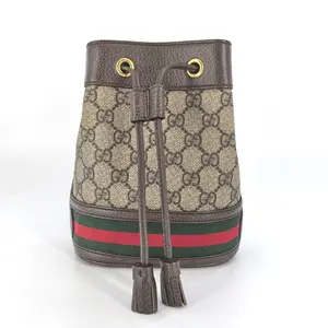 Pre-owned GUCCI canvas Crossbody Bags GG Supreme Monogram Web Mini Ophidia Bucket Bag Brown BF00244