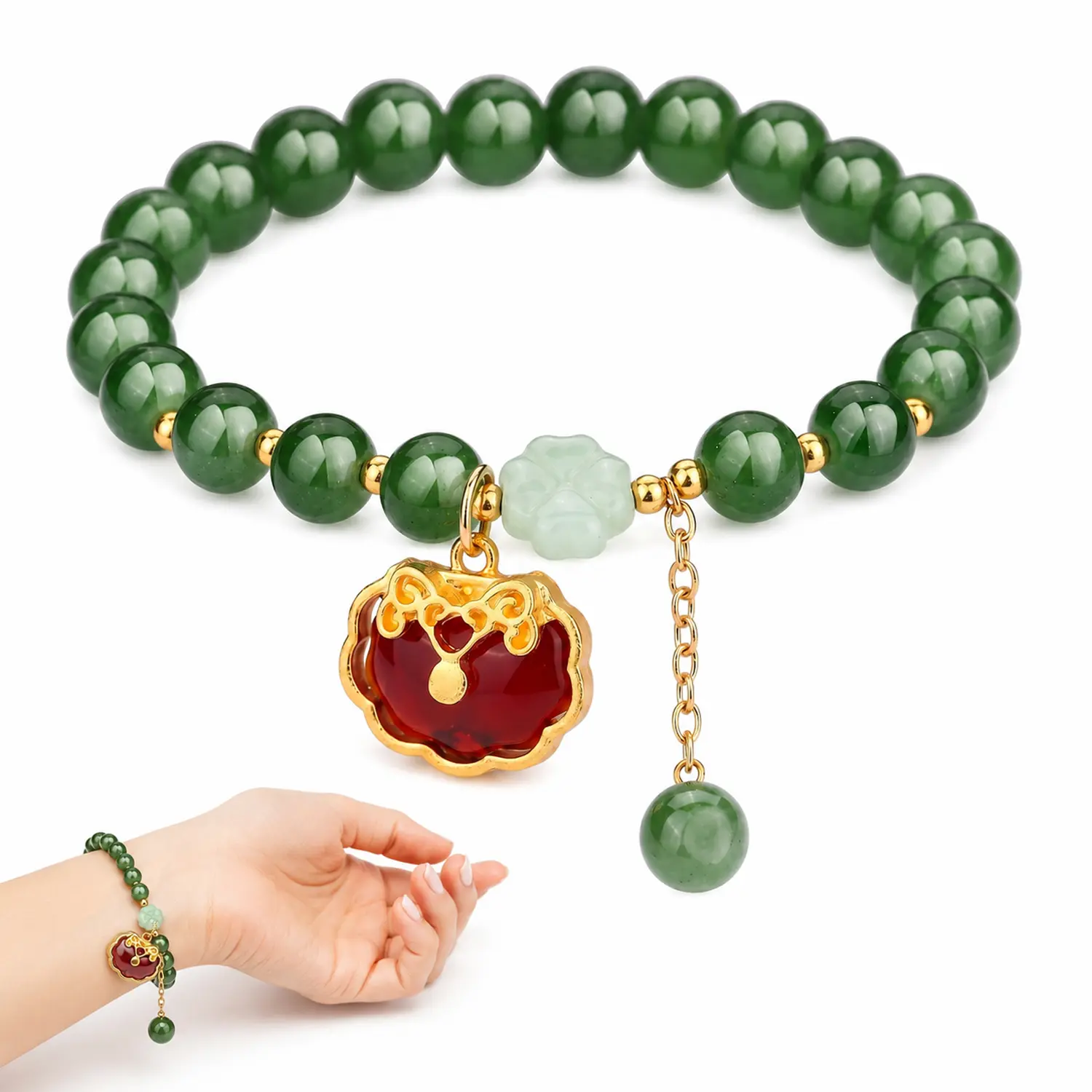 Jasper Glass Beads Bracelet Fashion Pulseras Mujer Jewelry Pendant Lucky Beaded Bracelet for Girl