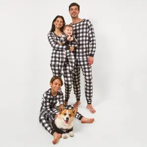 Leveret Womens Two Piece Cotton Christmas Pajamas Plaid Black and White XS