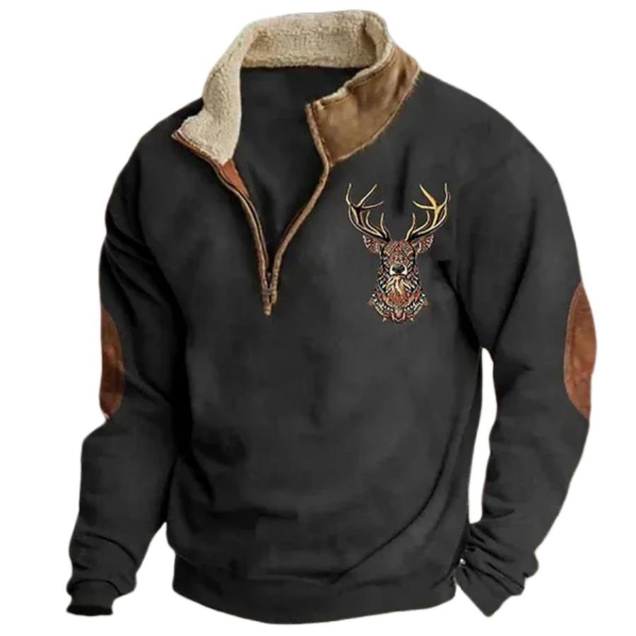 Retro Bull Head Half Zip Sweatshirt with Unique Design - Show your personality with this stylish retro style pullover,S,brown
