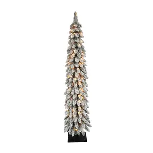 Puleo Pre-Lit 5' Flocked Pencil Alpine Christma s Tree