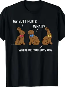 My Butt Hurts Happy Easter Day Bunny Rabbit Eggs Hunting T-ShirtSame style for men and women  summer short-sleeved printed T-shirt pure 220G
