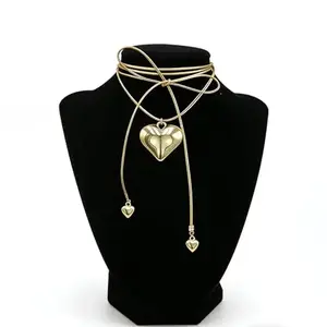 Eloria B 1 Piece Fashionable Retro Classic Gold Heart Pendant Leather Rope Necklace Women's Daily Wear Gift，140cm