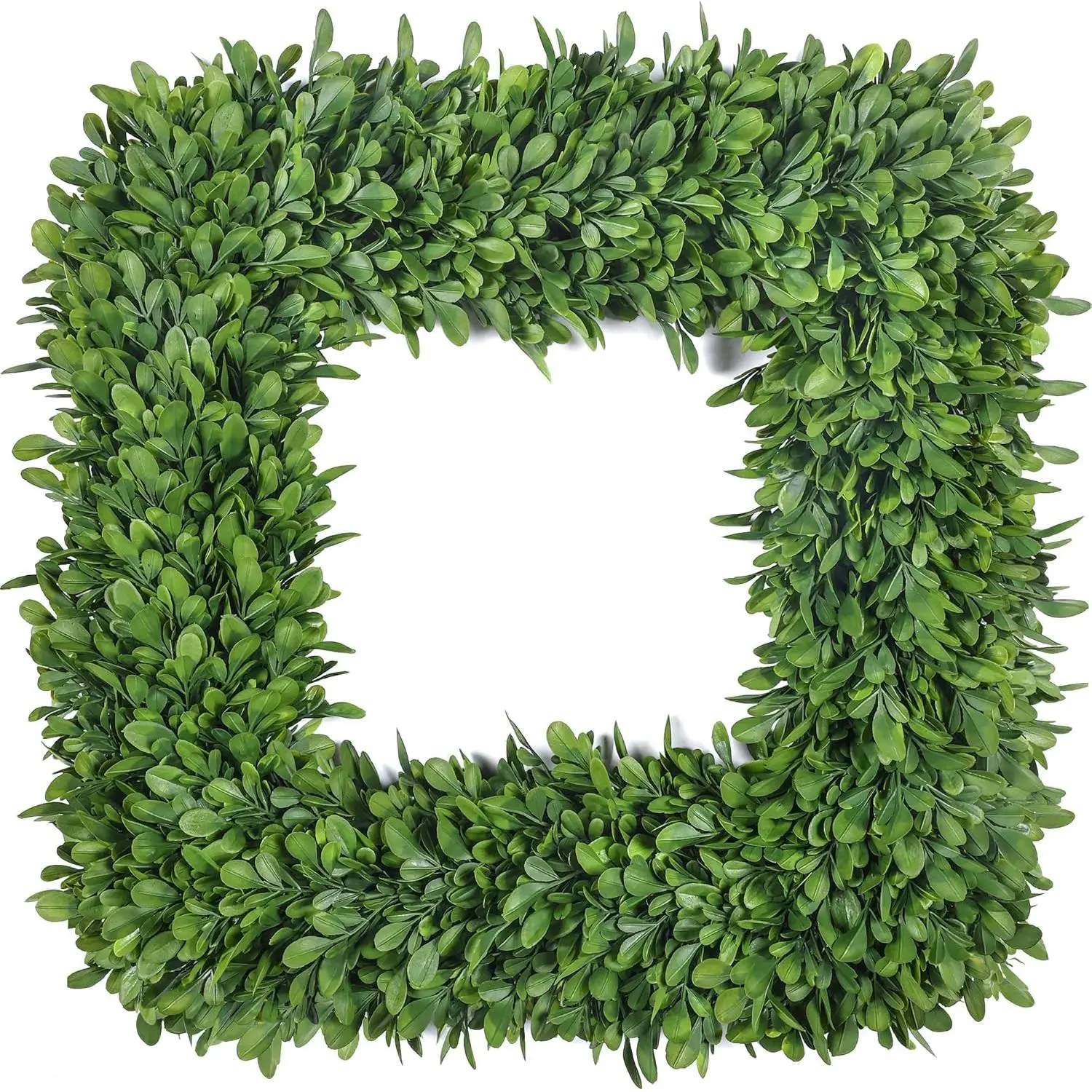 20" Boxwood Wreaths for Front Door, Realistic Green Square Boxwood Wreath for Year-Round Decor, Artificial Spring Summer Wreaths for Outdoor Indoor Wedding Farmhouse Wall Porch Decor