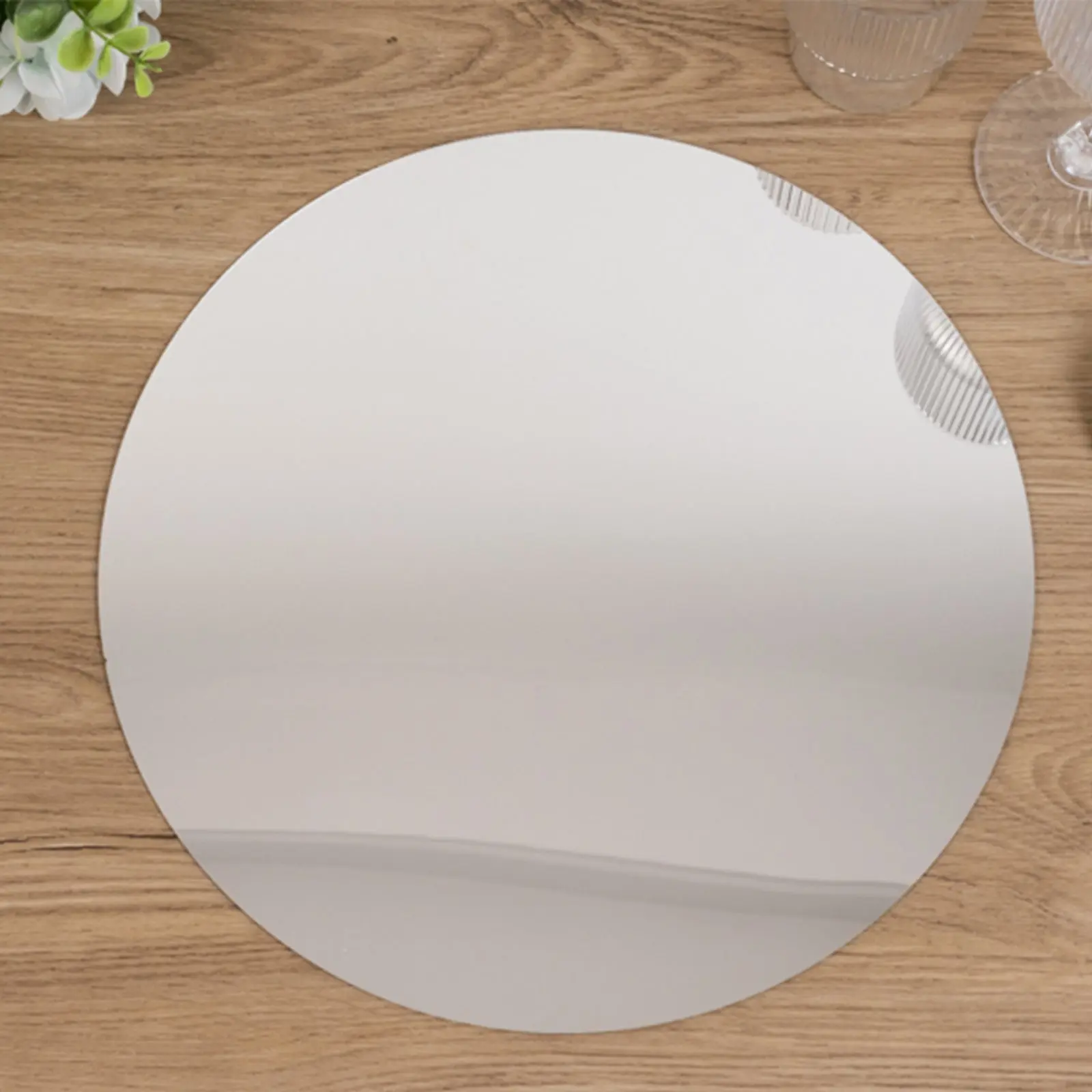 10-Pack Silver Round Acrylic Mirror Candle Trays, 12" Circle Table Setting Trays - Banquet-Ready Style Event Centerpiece Decor, Easy Wipe Clean, Mild Soap Washable