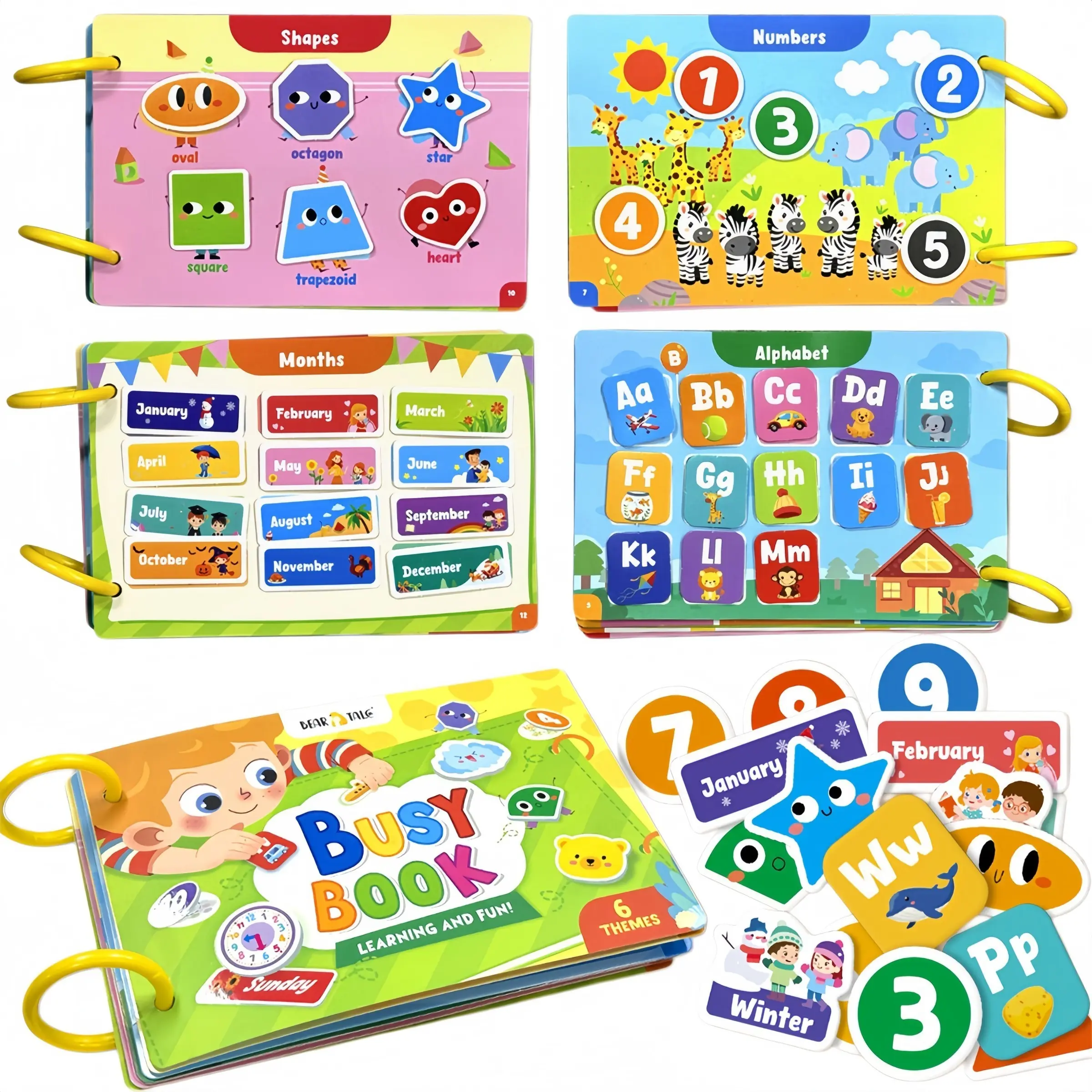 Interactive Activity Book for Toddlers, Durable Hardboard Early Learning, Preschool Learning Materials, Teaching Supplies, Prechool Teaching Aid, Preschool Alphabet Tool, Covers Letters Numbers Weather Time Seasons Shapes