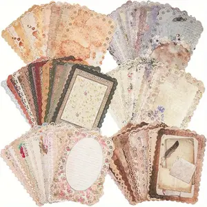 6Style 60 Sheets Lace Edged Scrapbook Stationery Paper Assorted Set - Vintage Paper for Letter Writing Scrapbooking Embellishments Journal Supplies Collage Background