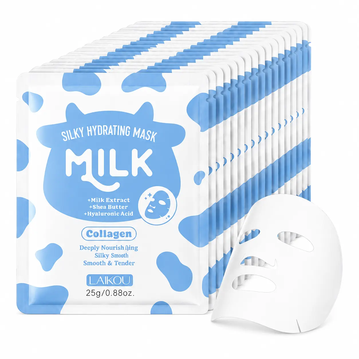 EGFSK Unisex 20-Pack Milk Collagen Sheet Masks with Hyaluronic Acid, Shea Butter & Milk Extract - Collagen Mix, Serum Soak, Hydration Boost for Dry Skin, Nourishing Daily Skincare for Soft, Smooth, Supple Skin