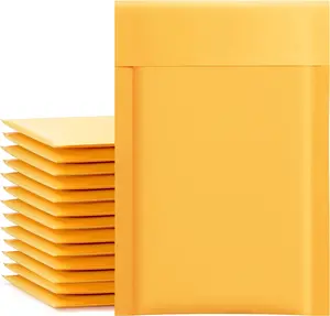 50 Pack Kraft Bubble Mailers - 4x8 Inch - Yellow Padded Envelopes #000 - Small Business Mailing Packages - Self-Sealing Tear Resistant - Boutique Bulk Mail Shipping Bags for Jewelry, Makeup, Supplies