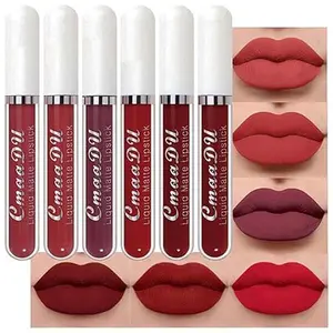 6Pcs Lipstick Matte Liquid Lipstick Lipgloss Set for Women, Dark Deep Bright Ruby Brick Red Lipstick