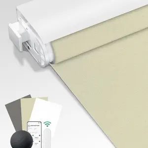 Allesin Motorized Blinds No Drill Automatic Roller Shades with Remote | Rental-Friendly & Easy Install Smart Electric Blackout Window Blinds for Home Office, Living Room Custom Blackout White