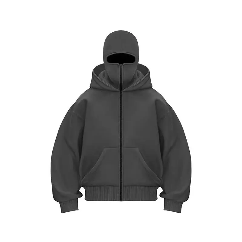Men  Autumn and Winter New Item Double Hooded Sweatshirt Men's Mask Zipper Sportswear