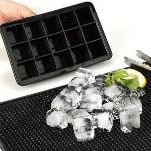 15-Cube Food Grade Silicone Ice Tray with Lid, Space Saving Design, Dishwasher Safe, Portable Ice Cube Molds for Cocktails & Beverages