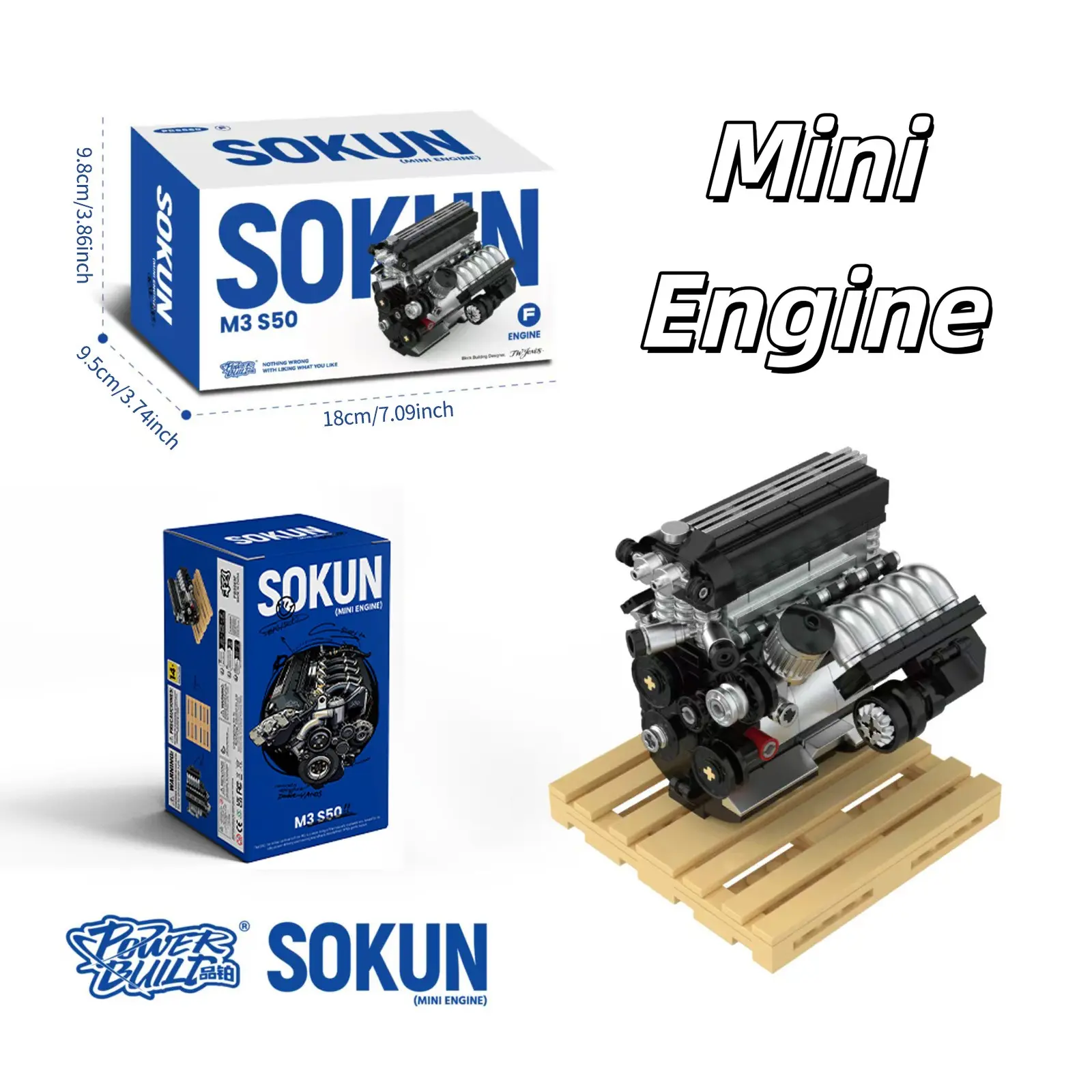SOKUN M3 S50 Mini Engine Building Blocks Set, M3 S50 Naturally Aspirated Inline-Six Engine Model Kit, MOC Mechanical Engine Building Toy for Adults & Car Enthusiasts, Collectible Desk Decoration & Ideal Gift