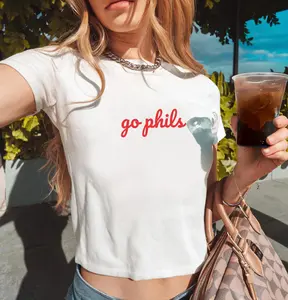 [SALE UP TO 30%] Philadelphia Baseball Baby Tee for Women, Philly, Go Phils T-Shirt, Gift for Philly Fan, Philly Gift for Women, Trendy Summer Baseball Top