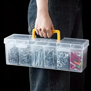 7pcs Tool Parts Storage Box Set (6 Small Boxes + 1 Large Box), Transparent Multi-Compartment Handheld Organizer, Portable Tool Box, Home Hardware & Toy Organiser, Home Repair Toolbox