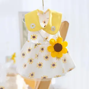 Elegant Puppy Dress, Soft Breathable Fabric, Princess Style Lace Floral Pet Dress, Sunflower Decoration, Suitable for Small Dogs, Poodle