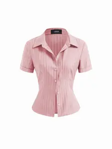 Cider [5 colors, size 0-10] Polo Collar Texture Button Up Shirt