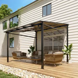 Garvee 10' x 10' Lean to Gazebo, Hard Top Outdoor Pergola with Roof, Gazebos Pergola on Clearance, Large Wall Mounted Heavy Duty Awnings for Patio, Backyard, Deck, Porch