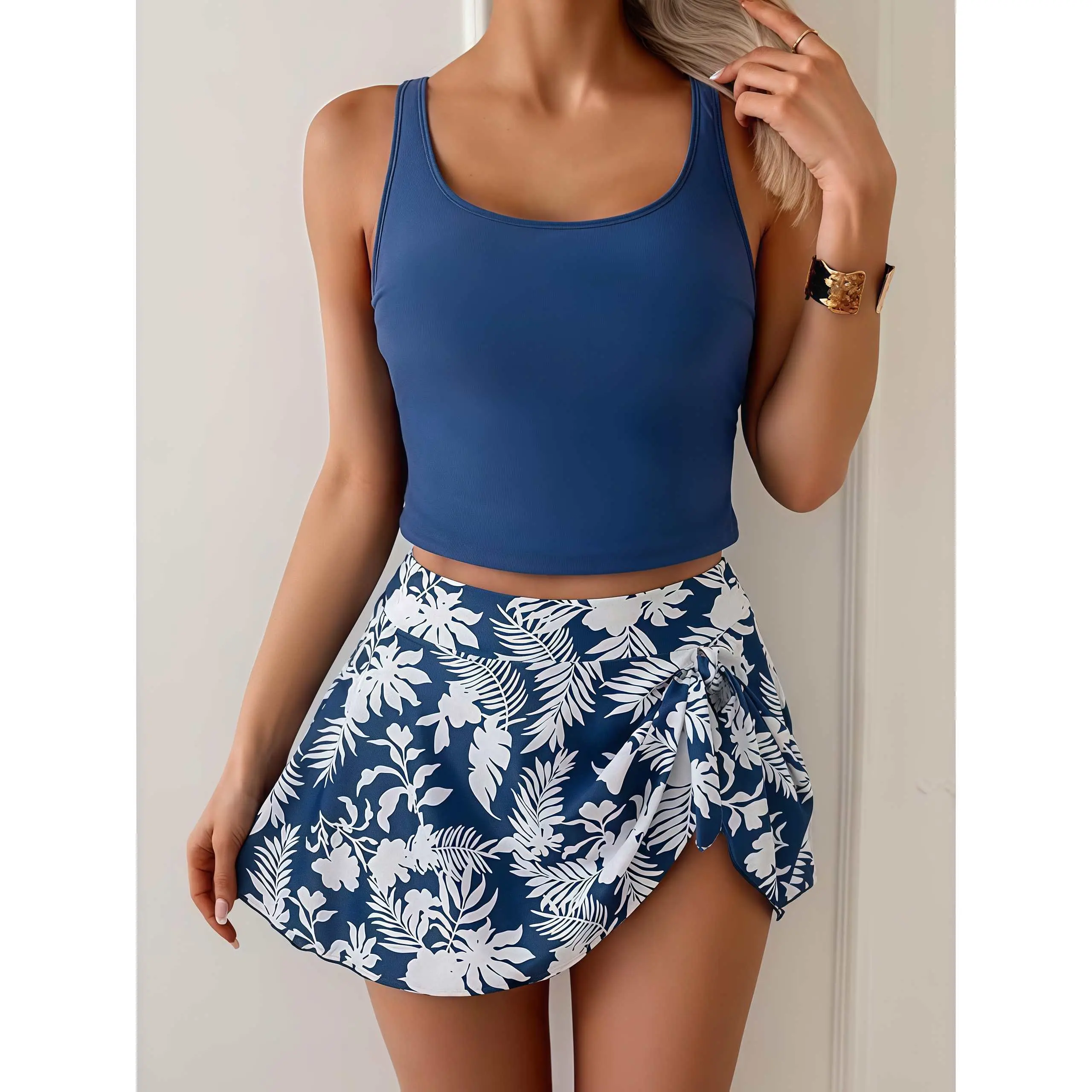 Women's High-Waist Tummy Control Split Tankini Swimsuit Set - Ideal for Sports, Outdoor Activities