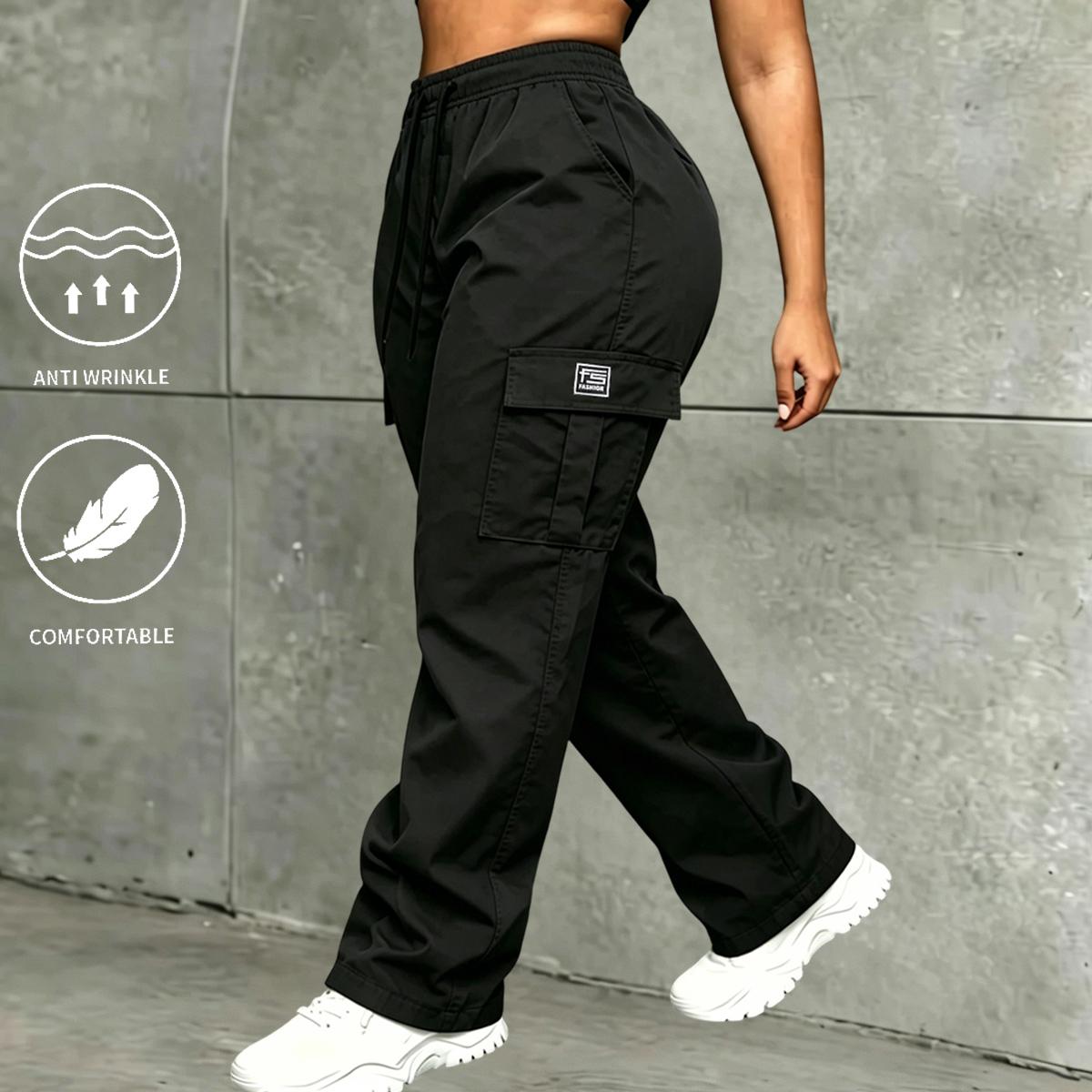 Women's 4-Pack Vintage Loose Cargo Pants - All-Season Activewear Bottom, Minimalist Athletic Trouser, Drawstring, Large Pockets, Curve-Concealing Slimming Legs, Women's Clothes for Casual, Sports Use, Fashion Apparel,back to school shopping, Cargo Pants W