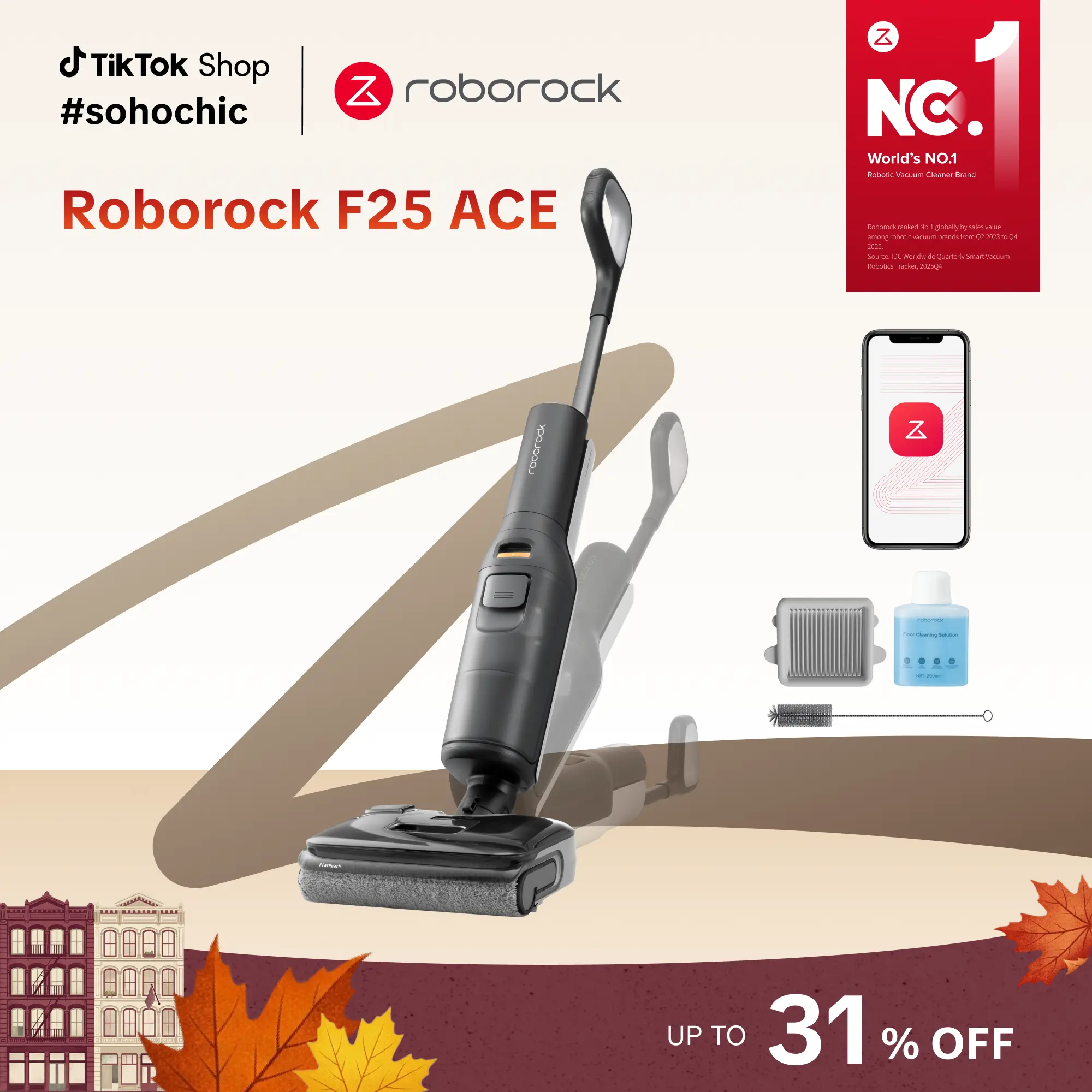 Roborock F25 ACE Fully Cordless Wet Dry Vacuum Cleaner - House Cleaning Tool with 194°F Hot Air Flash Drying Electric Mop, 0 Tangle, 180° Flat Profile, Self Cleaning System, Handheld Vacuum Cordless #roborocknewarrives #tiktokshopstockup