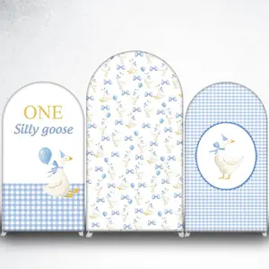 Blue Bow Ducks Arch Backdrop Cover for Boy Baby Shower Decor
