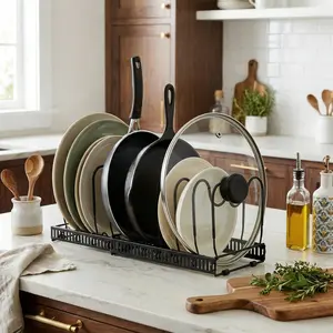Cabinet Pot Lid Rack Metal Pot Lid Holder - Durable, Space-Saving, Easy to Install, Sturdy, Rust-Resistant, Black