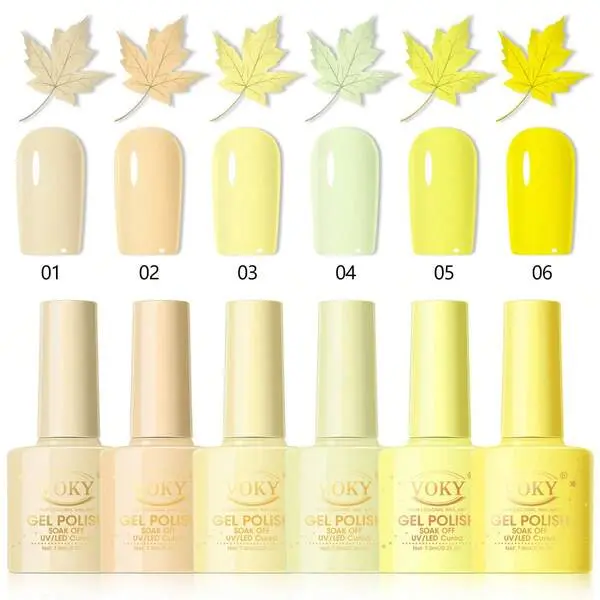 6 Color Gel Nail Polish Set, Yellow Shades Collection - Long-Lasting Soak Off Gel with High-Gloss Finish, 5-Free Low-Odor Formula for UV LED Manicures, Shiny Buff Nails, Gel Nails At Home