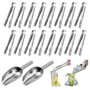 18 Pack Utensils Set,Including 2 Stainless Steel Ice Scoop,16 Ice Tongs,Ideal for Dishwasher Safe,Kitchen,Bar,Buffet,Bag Shovel,Crushed Ice Cubes,Christmas Party Gifts,Hand Tools Kits
