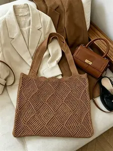 Crochet Mesh Tote Bag, Hollow Knit Shoulder Bag, Large Capacity Beach Shopping Bag for Women, Summer Casual Essential Item