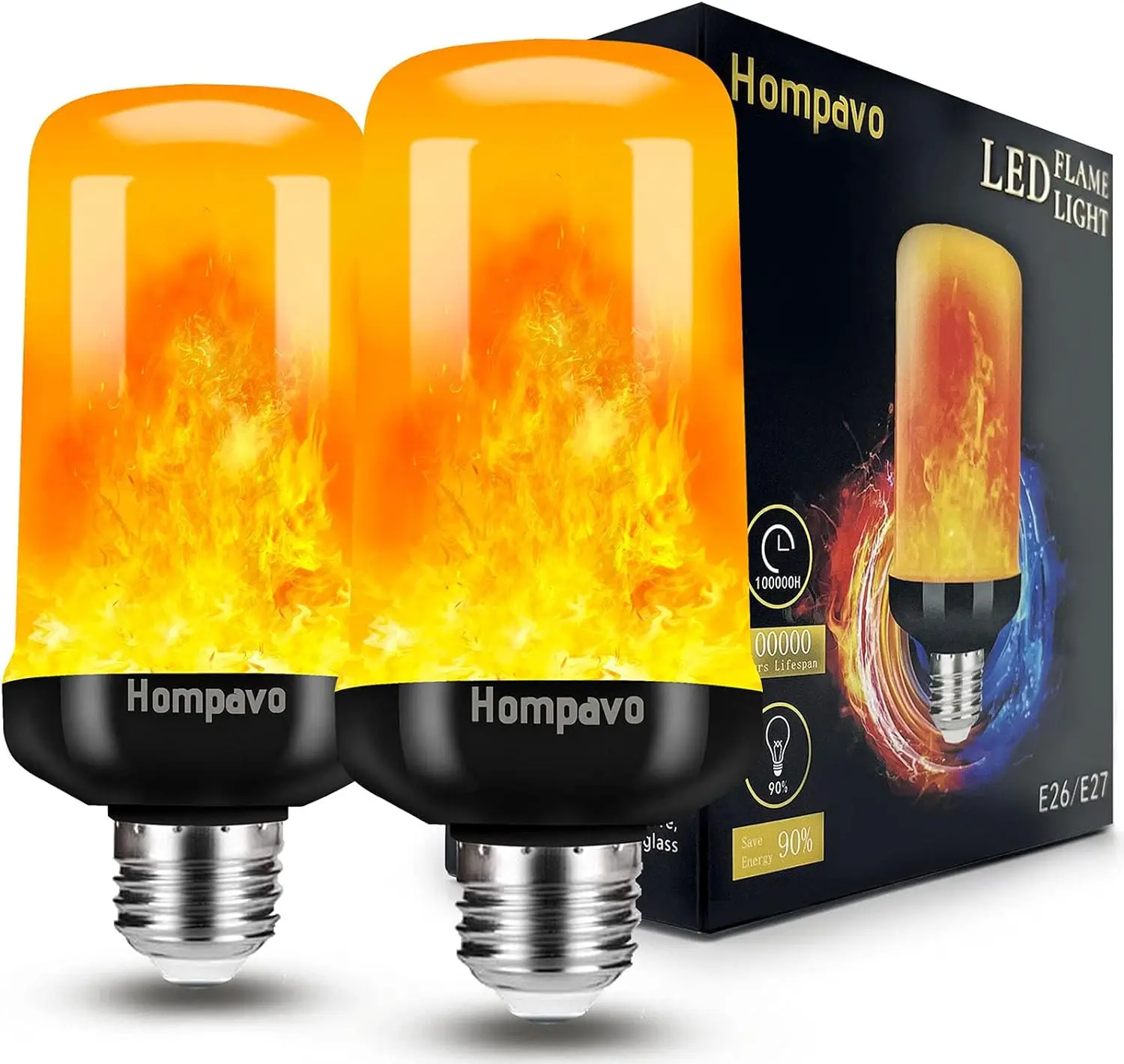 Hompavo 【Upgraded】 LED Flame Light Bulbs, 4 Modes Flickering Light Bulbs with Upside Down Effect, E26/E27 Flame Bulb for Halloween Christmas Party Pat