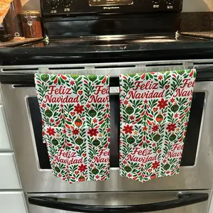 Feliz Navidad Tea Towels Set of 2 Hand Kitchen Towels with Talavera Esferas Navideñas for Mexican Home Decor and Latin Community 100% Cotton Flour Sack 17.7 x 25.5 Inches