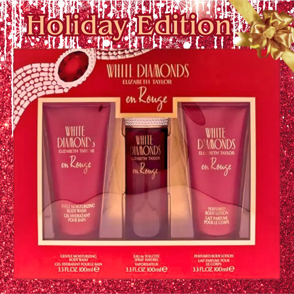 Elizabeth Taylor White Diamonds Gift Set for Women - 3.3oz EDT Spray, 3.3oz Body Wash, 3.3oz Lotion, 10ml Mini Spray - Floral Fragrance, Travel-Friendly, Skin Repair Scent