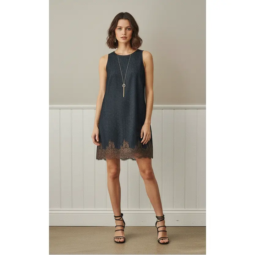 LACE TRIM DENIM MINI DRESS