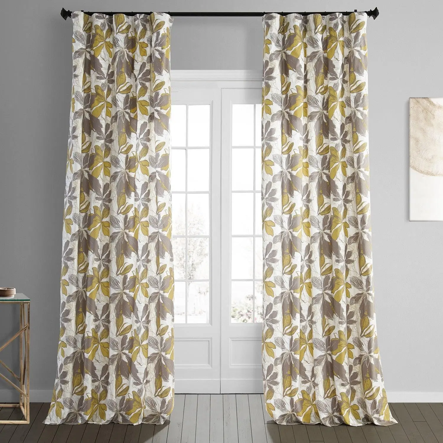 Half Price Drapes Sunny Day Gold Floral Printed Cotton Room Darkening Curtain, Curtain for Windows, Bedroom Window Solution, Window Curtains Bedroom