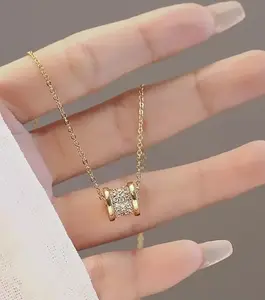 Gold Minimalist Square Pendant Necklace Dainty CZ Charm Necklace for Women Everyday Jewelry Gift