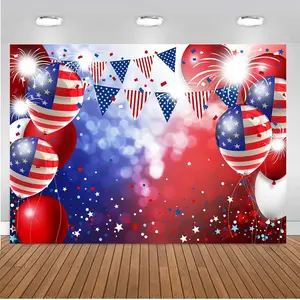 American Flag & Balloon Patriotic Backdrop for Photography 7x5ft - 4th of July Patriotic Party Decoration, Photo Studio & Booth Banner