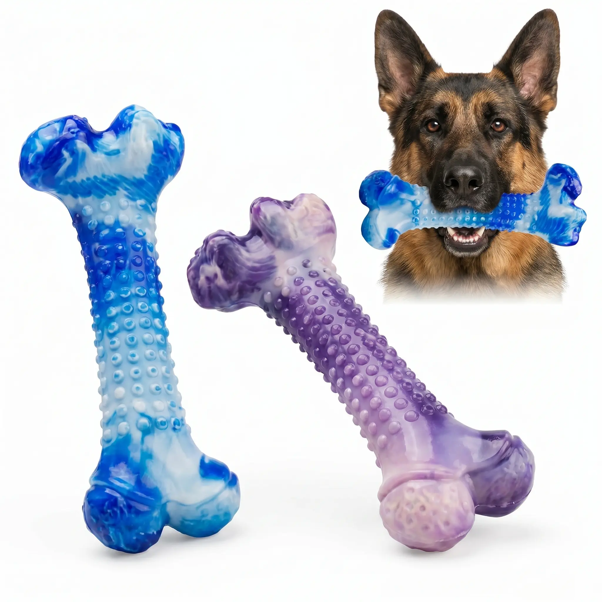 Apasiri Beef Flavor Classic Textured Nylon Chew Bone for Dogs, Purple & Blue, 2 Count